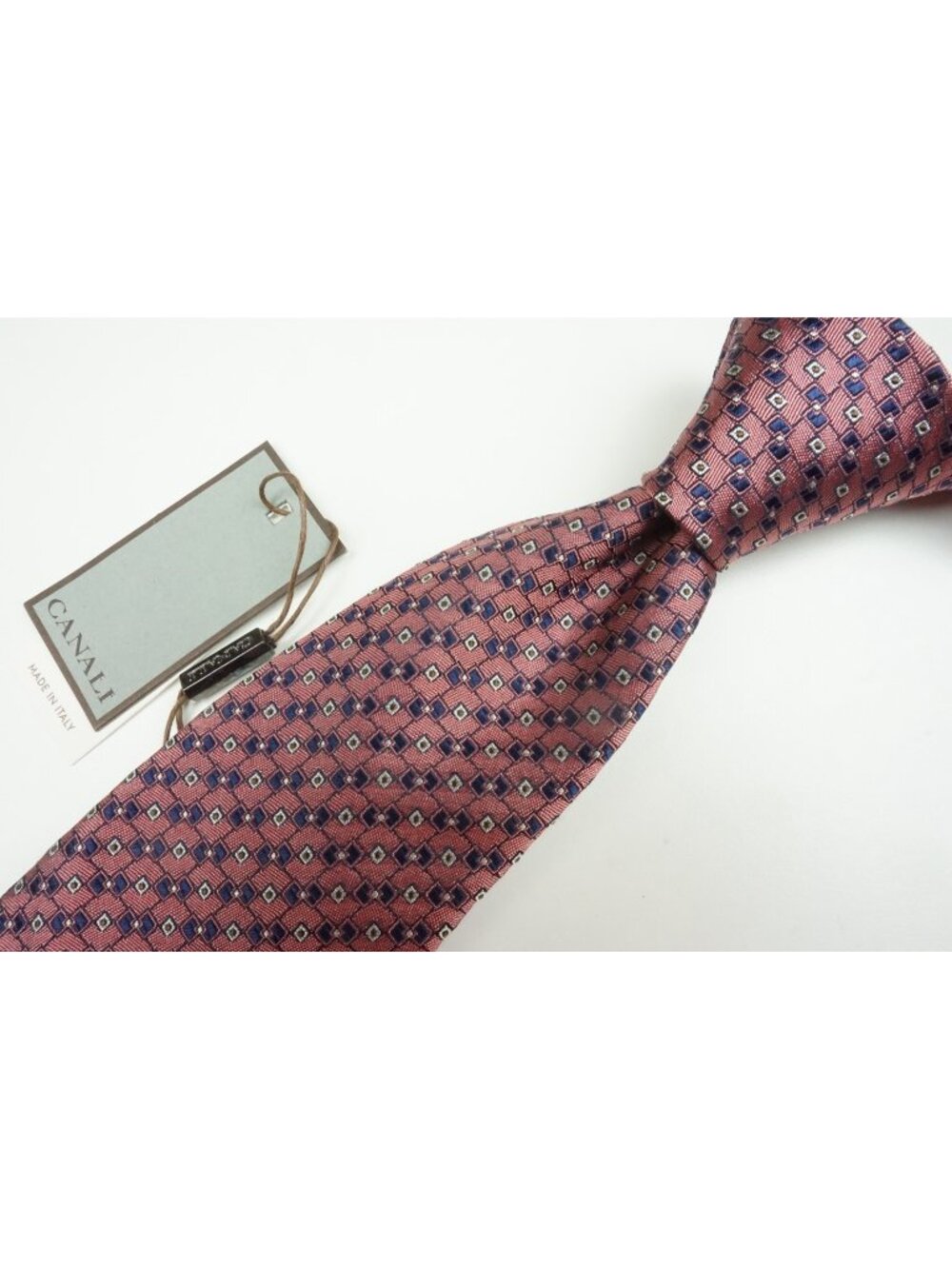 Canali Rose Pink Navy Blue Geometric Silk Tie Brand New With Tags